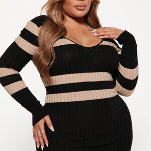 Kallan Black/Tan Knit Bodycon Dress